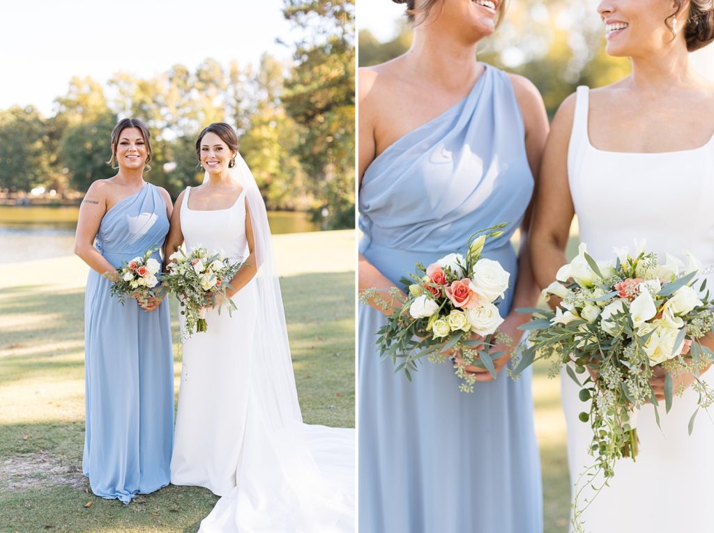 bride with maid of honor  | Bentwinds Country Club Wedding | Fall Wedding | North Carolina Wedding | Raleigh NC Wedding Photographer 