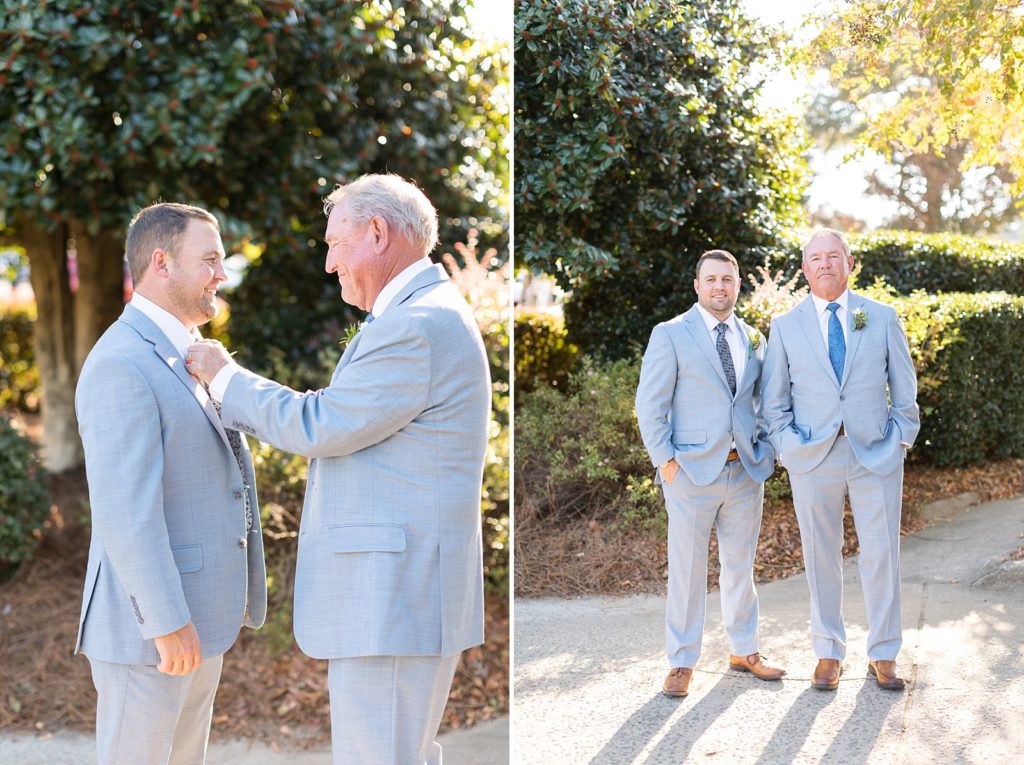 groom's father fixing his tie | Fall Wedding | North Carolina Wedding | Raleigh NC Wedding Photographer