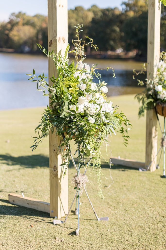 florals on ceremony arch | Fall Wedding | North Carolina Wedding | Raleigh NC Wedding Photographer