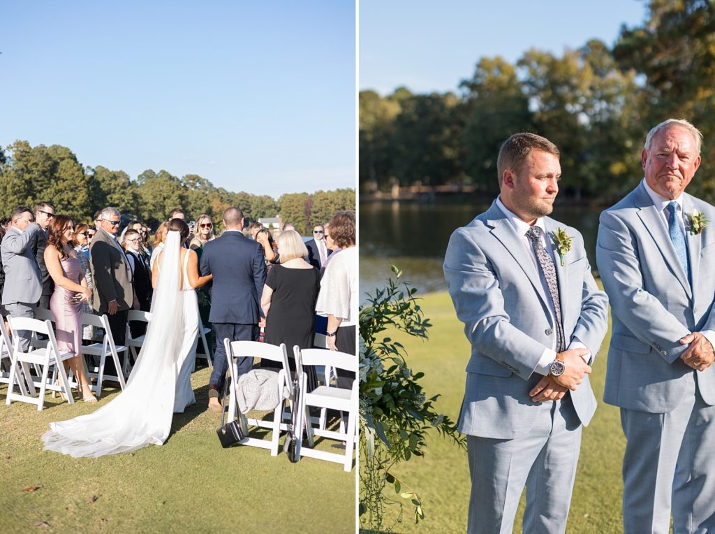 bride walking down the aisle and groom at the alter  | Bentwinds Country Club Wedding | Fall Wedding | North Carolina Wedding | Raleigh NC Wedding Photographer | Sarah Hinckley Photography