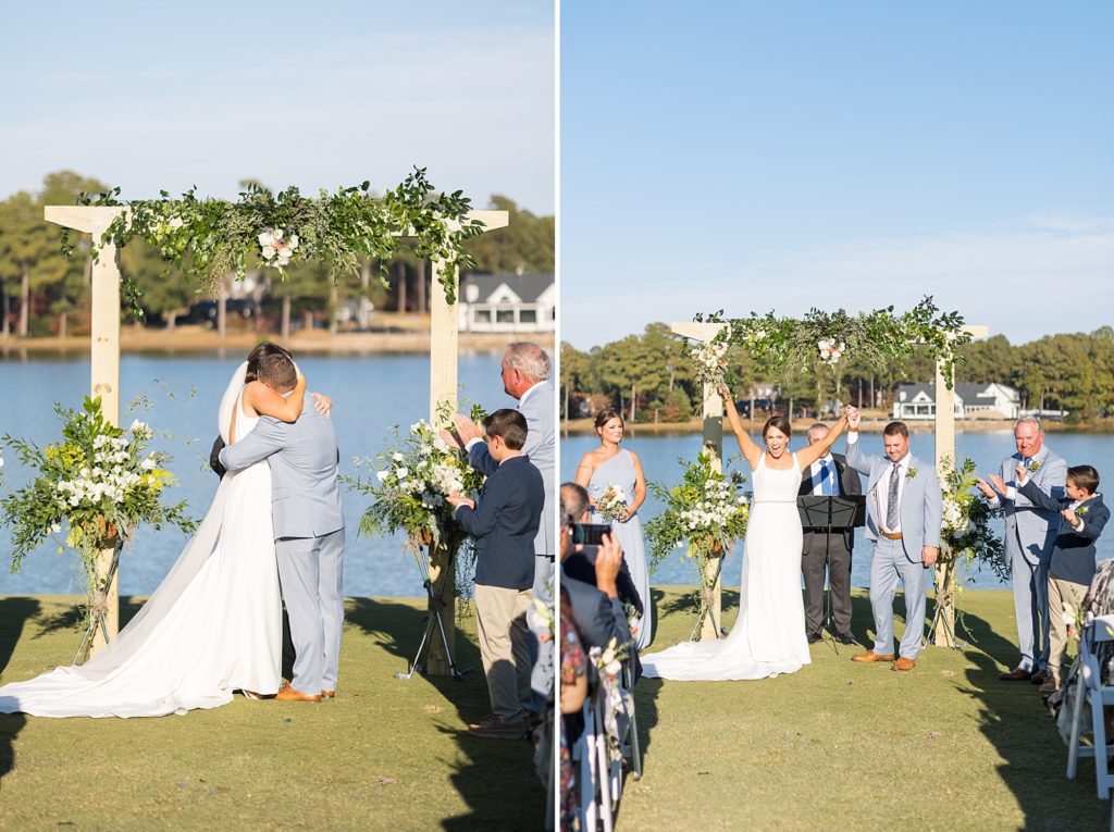 first kiss and couple celebrating | Bentwinds Country Club Wedding | Fall Wedding | North Carolina Wedding | Raleigh NC Wedding Photographer | Sarah Hinckley Photography