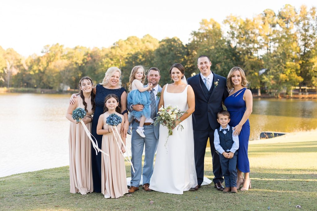 family photo with brides family | Bentwinds Country Club Wedding | Fall Wedding | North Carolina Wedding | Raleigh NC Wedding Photographer | Sarah Hinckley Photography
