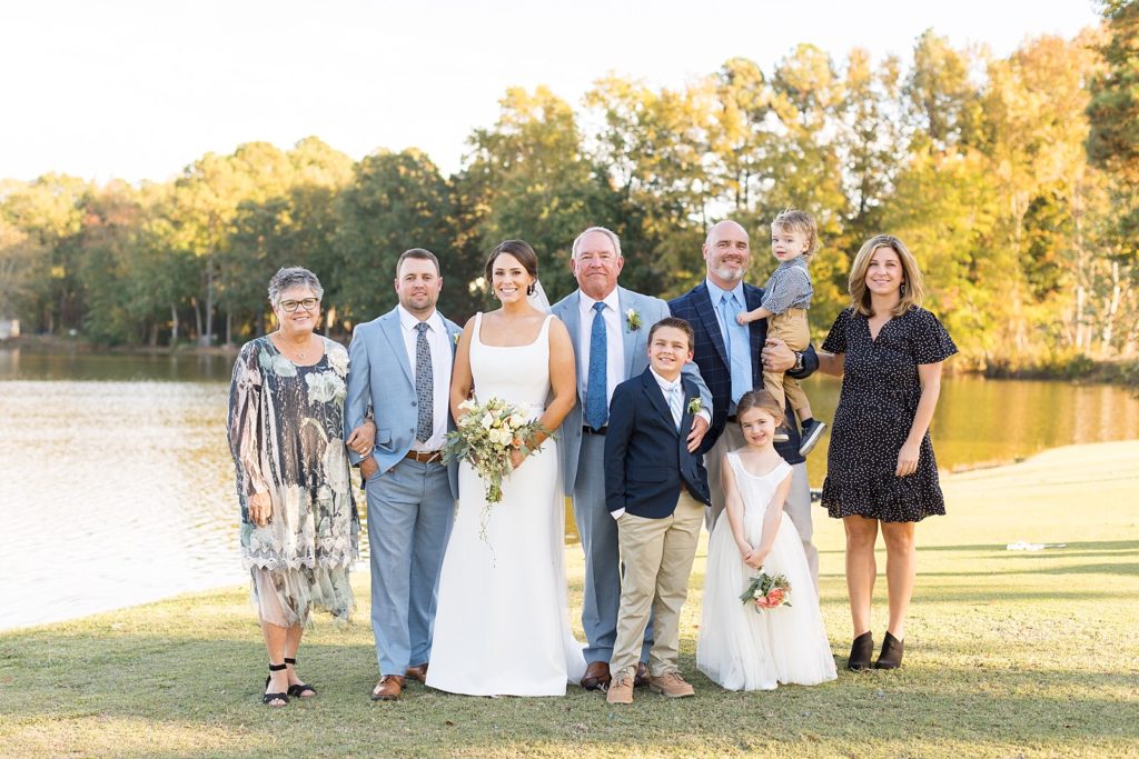 family photo with grooms family | Bentwinds Country Club Wedding | Fall Wedding | North Carolina Wedding | Raleigh NC Wedding Photographer | Sarah Hinckley Photography