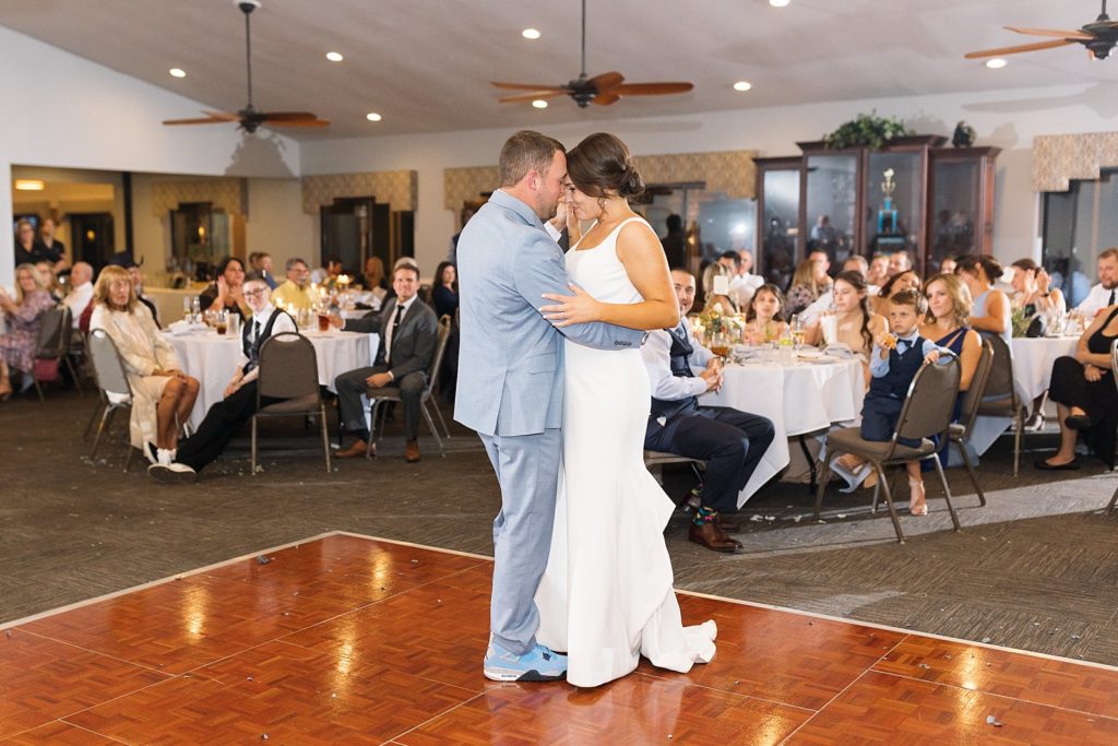 bride and groom on the dancing floor | Bentwinds Country Club Wedding | Fall Wedding | North Carolina Wedding | Raleigh NC Wedding Photographer | Sarah Hinckley Photography