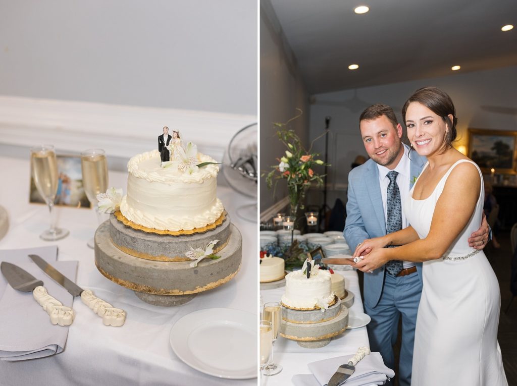 Wedding cake and bride and groom cutting their cake | Fall Wedding | North Carolina Wedding | Raleigh NC Wedding Photographer 