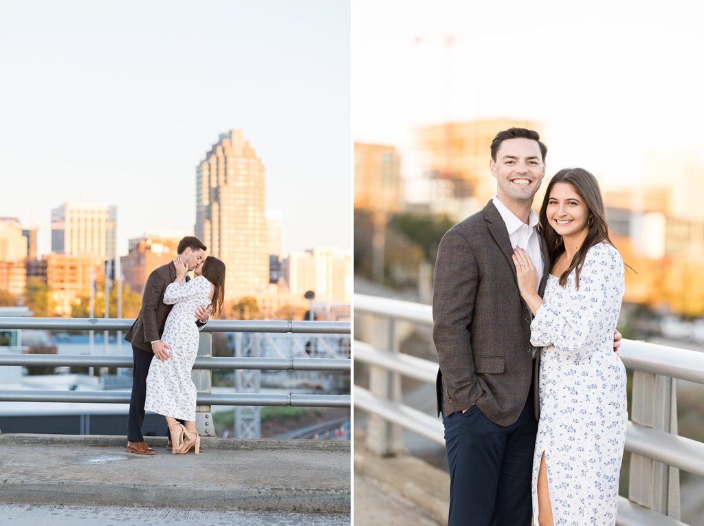 Engagement photos with city backdrop | Downtown Raleigh Engagement Photoshoot | Raleigh NC Wedding & Engagement Photographer | Sarah Hinckley Photography 