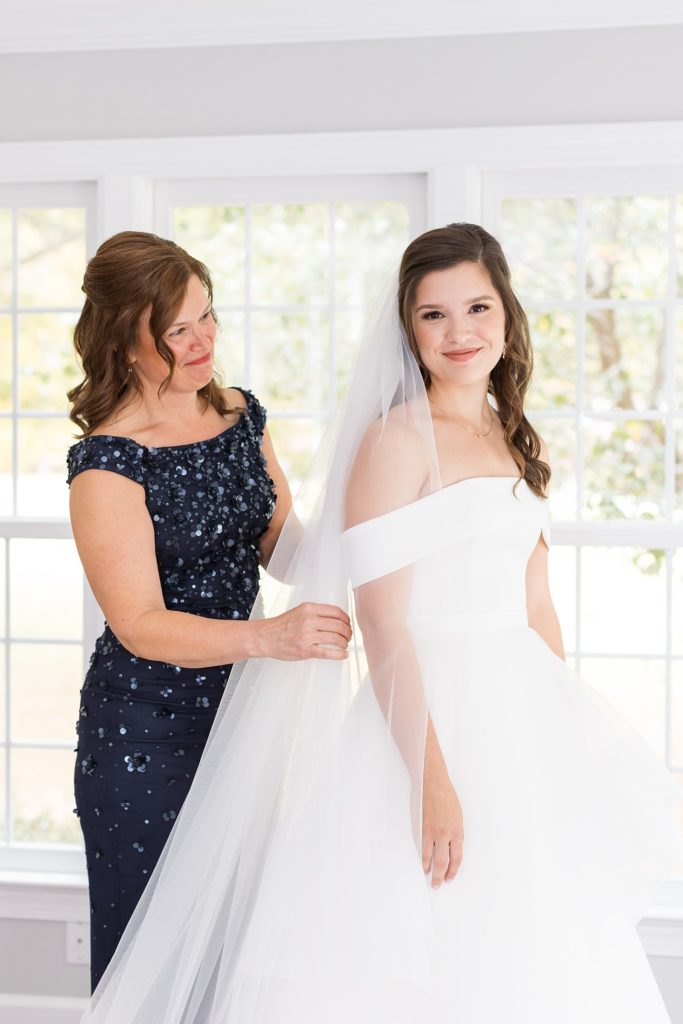 bride and her mom  | Fall Wedding at The Meadows in Raleigh | Raleigh NC Wedding Photographer