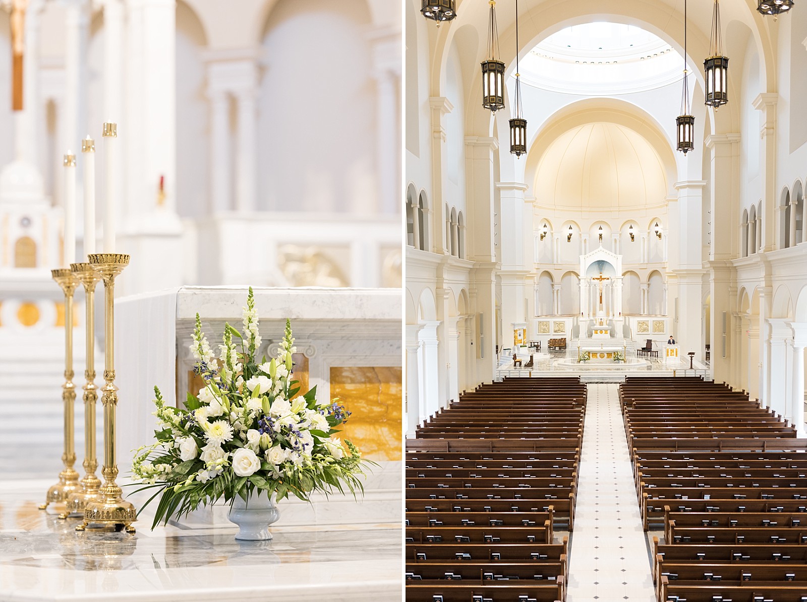 ceremony details and inside of grand church  | Fall Wedding at The Meadows in Raleigh | Raleigh NC Wedding Photographer