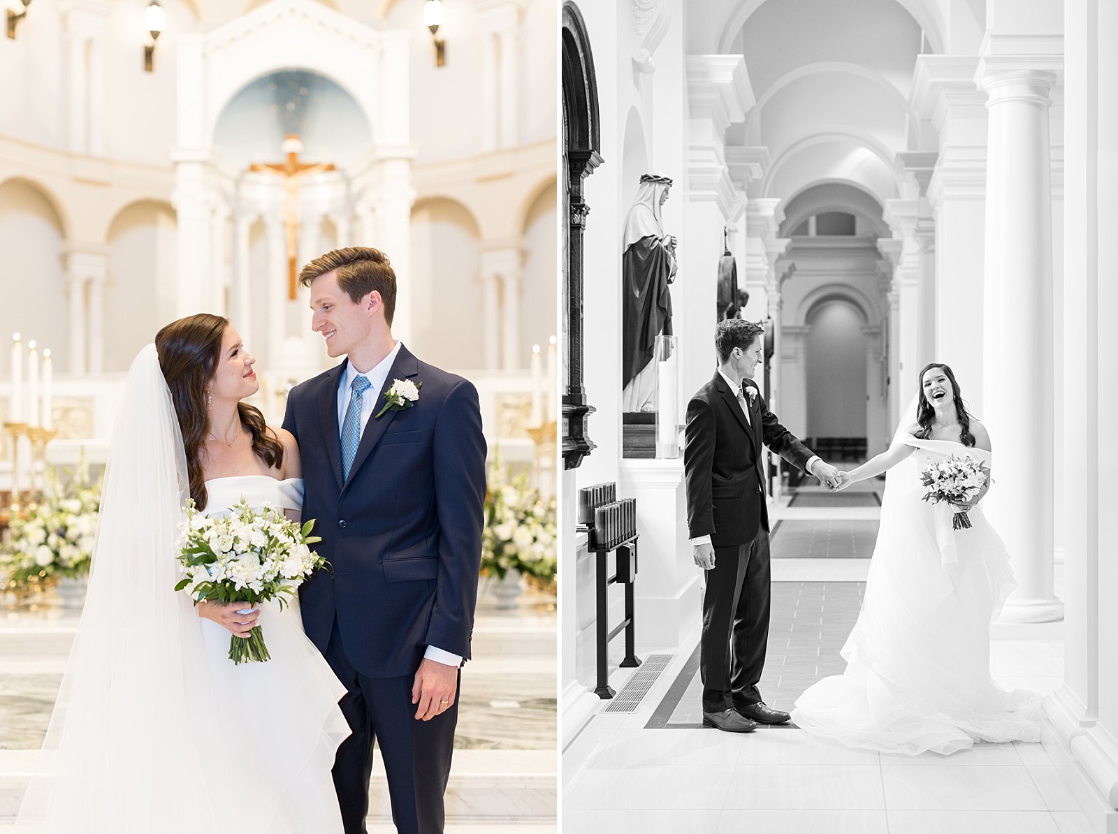 bride and groom smiling at each other   | Raleigh NC Wedding Photographer