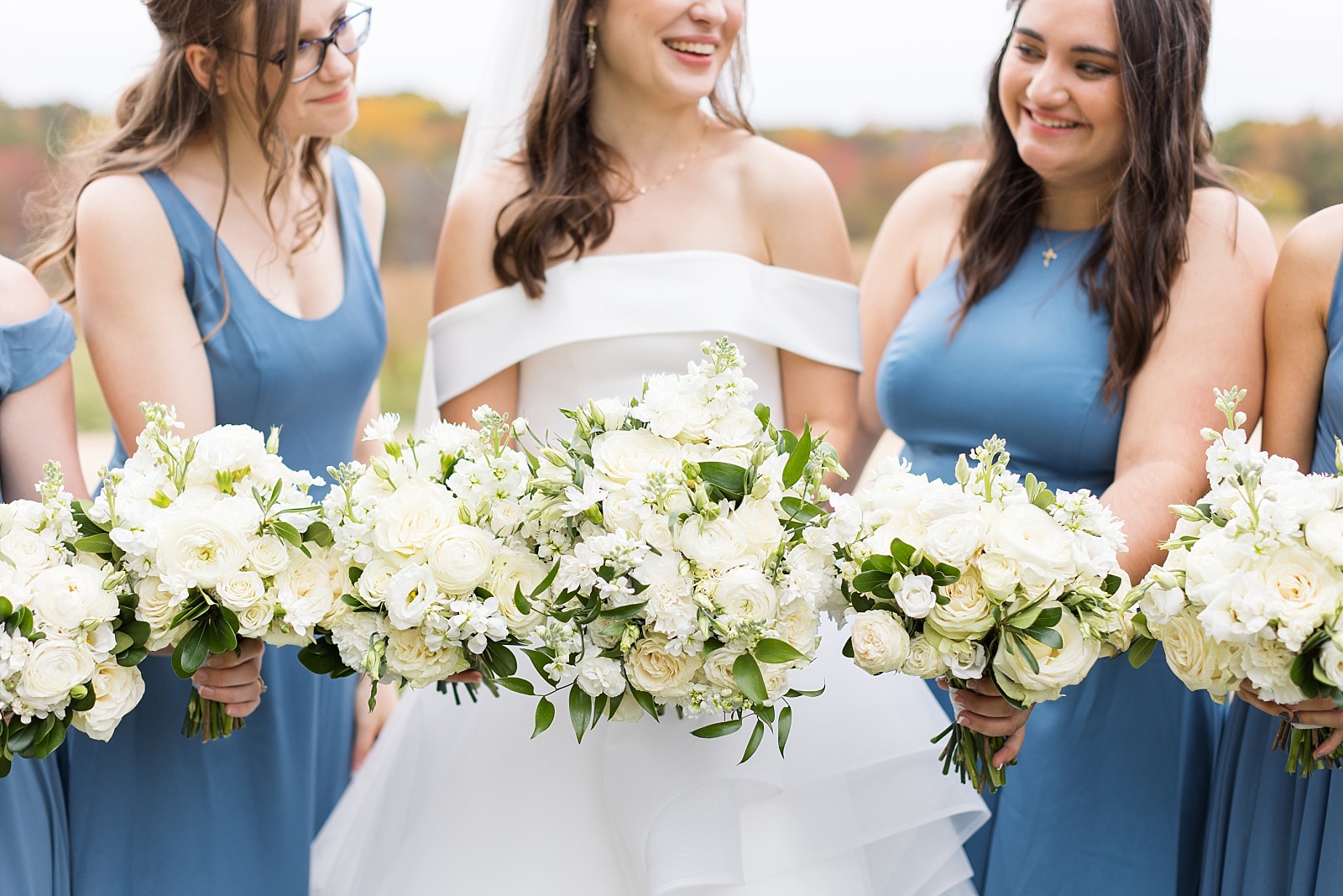 Bridal party bouquets | Fall Wedding at The Meadows in Raleigh | Raleigh NC Wedding Photographer