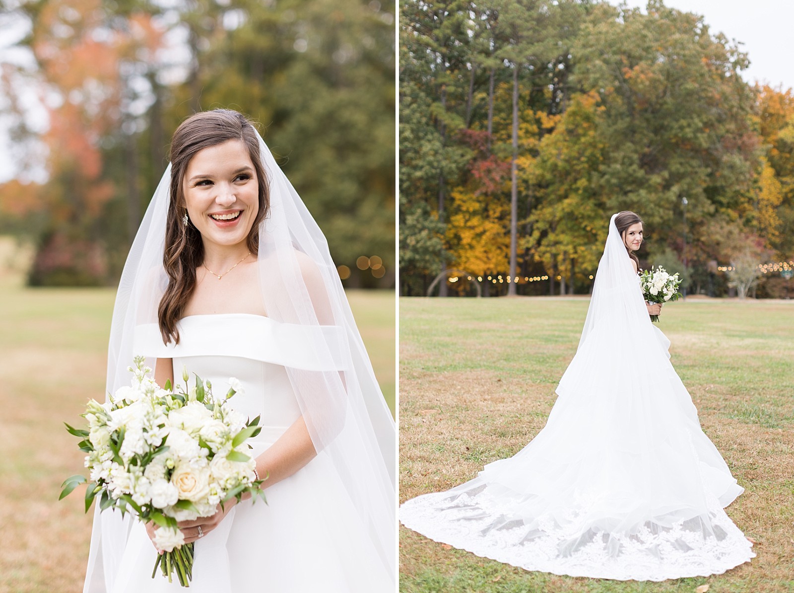 bride outside | Fall Wedding at The Meadows in Raleigh | Raleigh NC Wedding Photographer