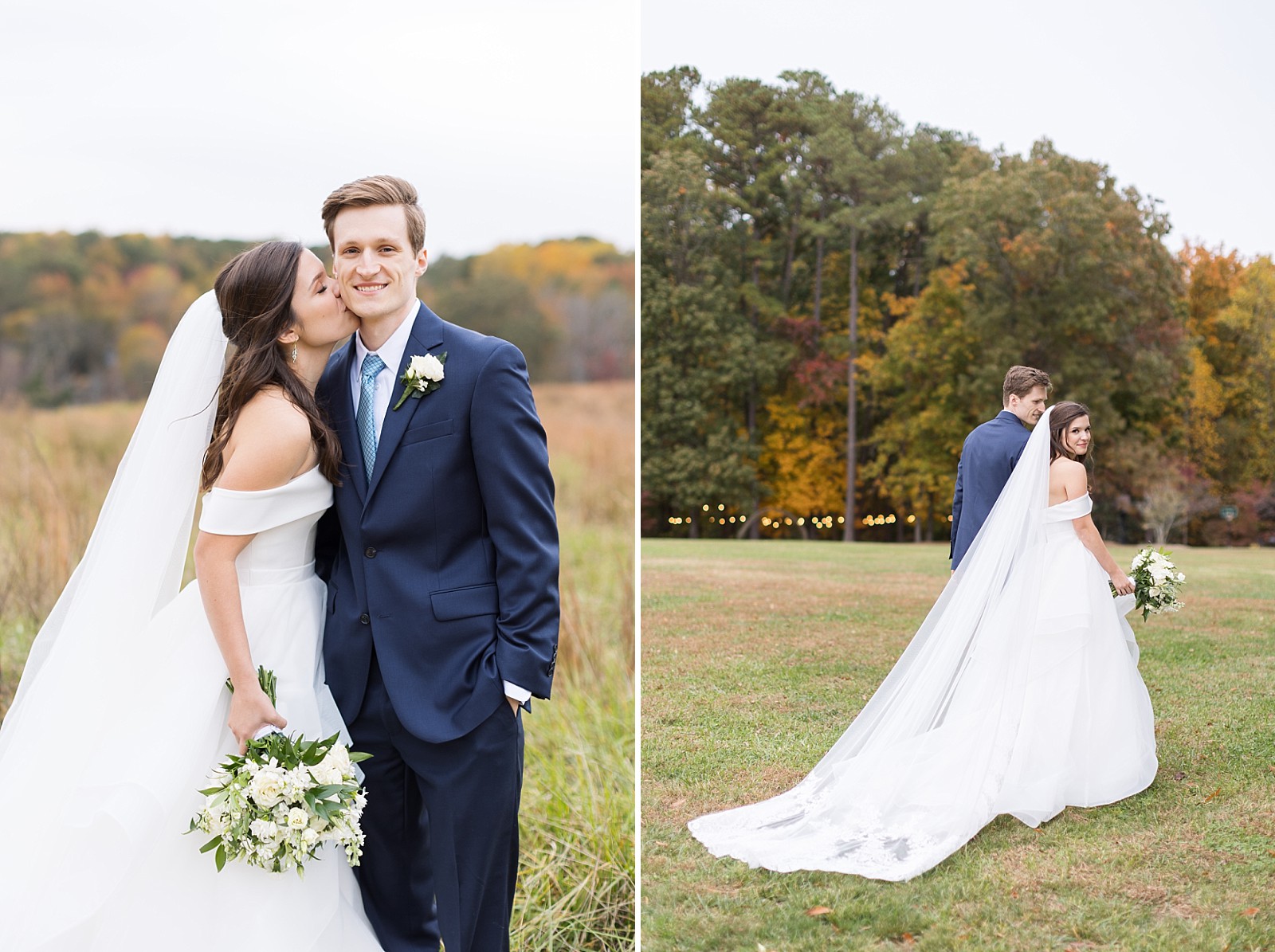 Fall wedding photos of bride and groom | The Meadows in Raleigh | Raleigh NC Wedding Photographer