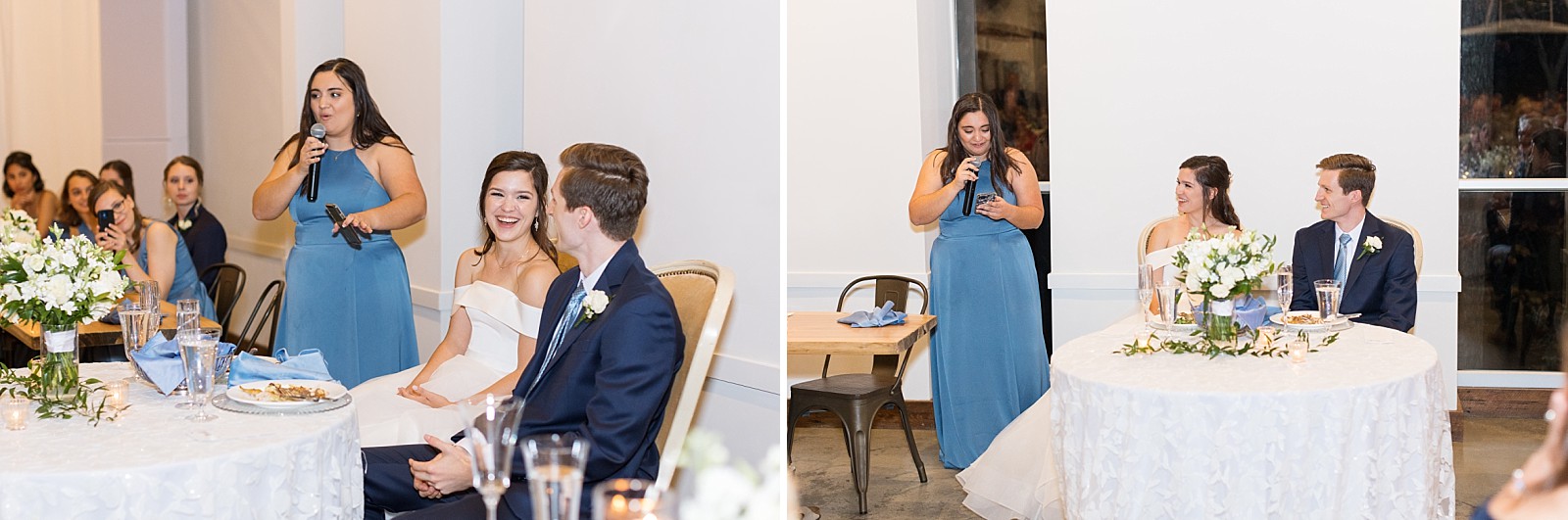 Maid of honor giving her speech  | The Meadows in Raleigh | Raleigh NC Wedding Photographer