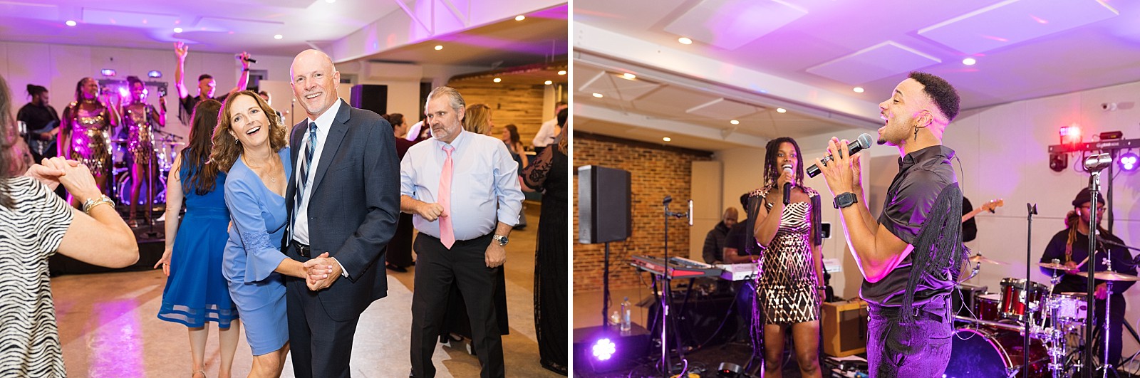 guests dancing and band performing  | The Meadows in Raleigh | Raleigh NC Wedding Photographer