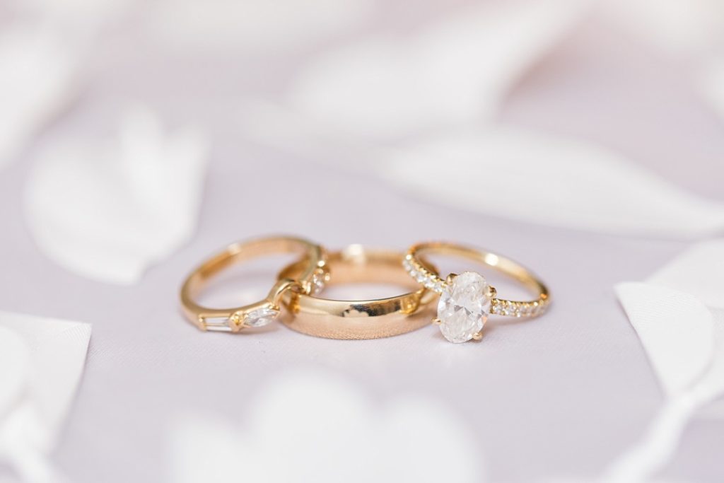 Gold wedding bands dusty blue fall wedding day at The Merrimon-Wynne house | Raleigh NC Wedding Photographer