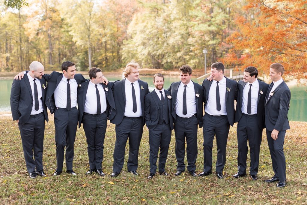 groom with his groomsmen outside  | Fall wedding at Walnut Hill in Raleigh NC | Raleigh NC wedding photographer 