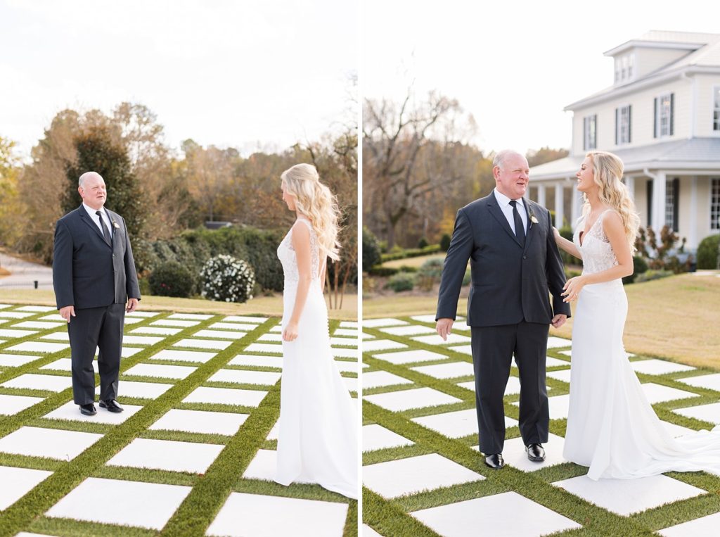 Father daughter first look  | Fall wedding at Walnut Hill in Raleigh NC | Raleigh NC wedding photographer 