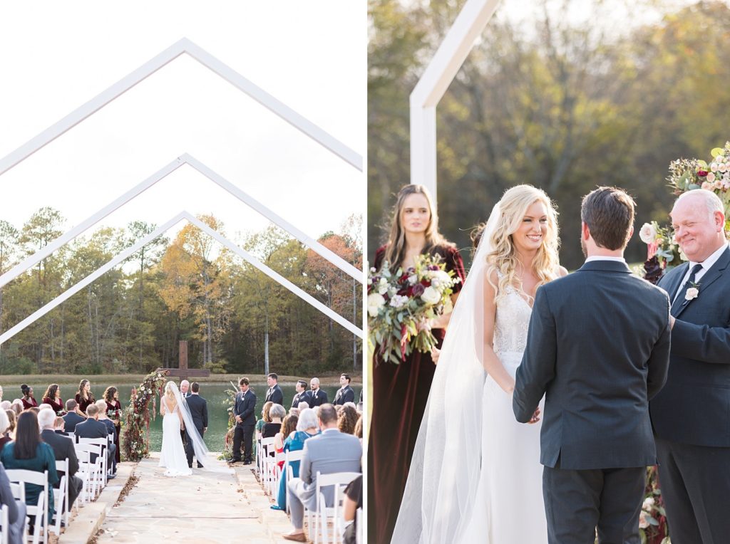 ceremony and bride and groom during their ceremony  | Fall wedding at Walnut Hill in Raleigh NC | Raleigh NC wedding photographer 