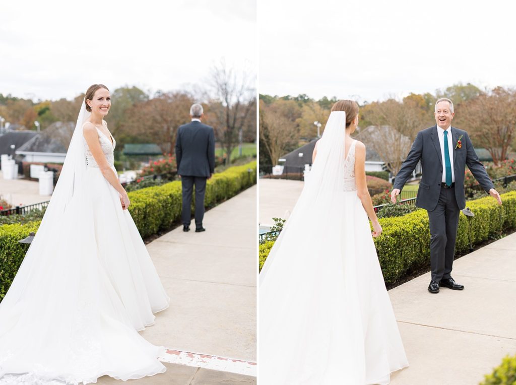 bride's first look with her dad | Fall wedding at Hope Valley Country Club | Durham Wedding | Raleigh NC wedding photographer 