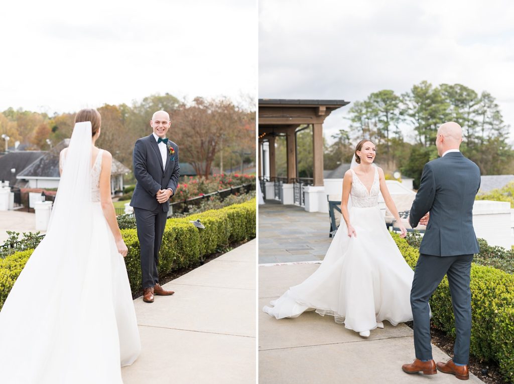 bride and groom first look | Fall wedding at Hope Valley Country Club | Durham Wedding | Raleigh NC wedding photographer 