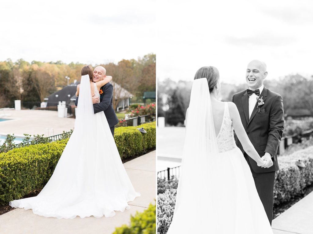 bride and groom after their first look | Fall wedding at Hope Valley Country Club | Durham Wedding | Raleigh NC wedding photographer 