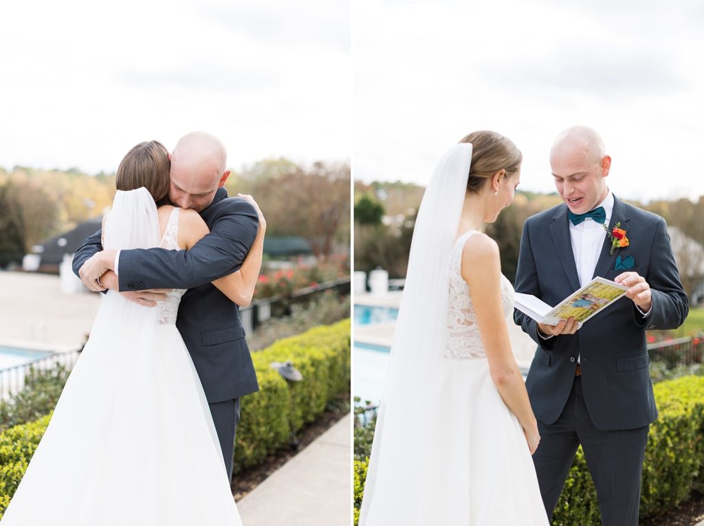 bride and groom after first look | Fall wedding at Hope Valley Country Club | Durham Wedding | Raleigh NC wedding photographer 