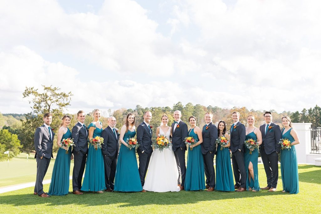 Wedding party outside | Fall wedding at Hope Valley Country Club | Durham Wedding | Raleigh NC wedding photographer 
