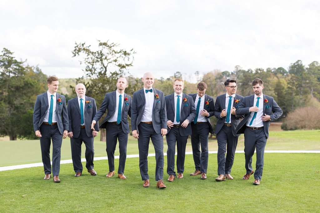 groom and groomsmen on golf course | Fall wedding at Hope Valley Country Club | Durham Wedding | Raleigh NC wedding photographer 