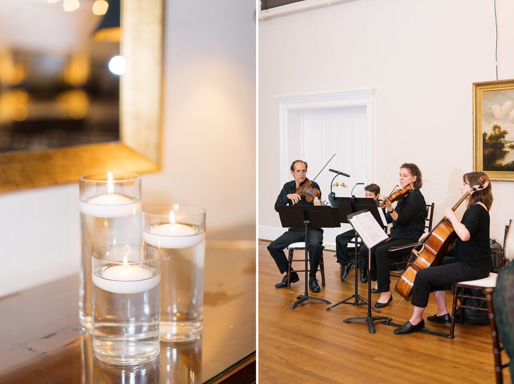 Candles floating in water and musicians | Fall wedding at Hope Valley Country Club | Durham Wedding | Raleigh NC wedding photographer 