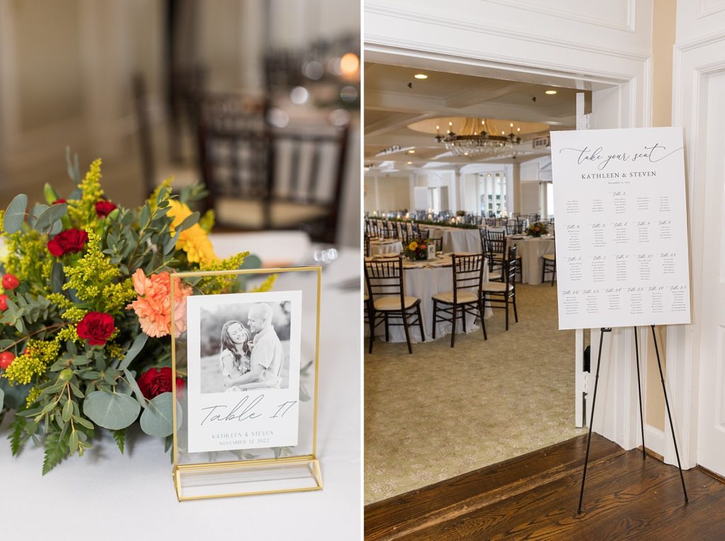 Table Number decor and seating chart  | Fall wedding at Hope Valley Country Club | Durham Wedding | Raleigh NC wedding photographer 