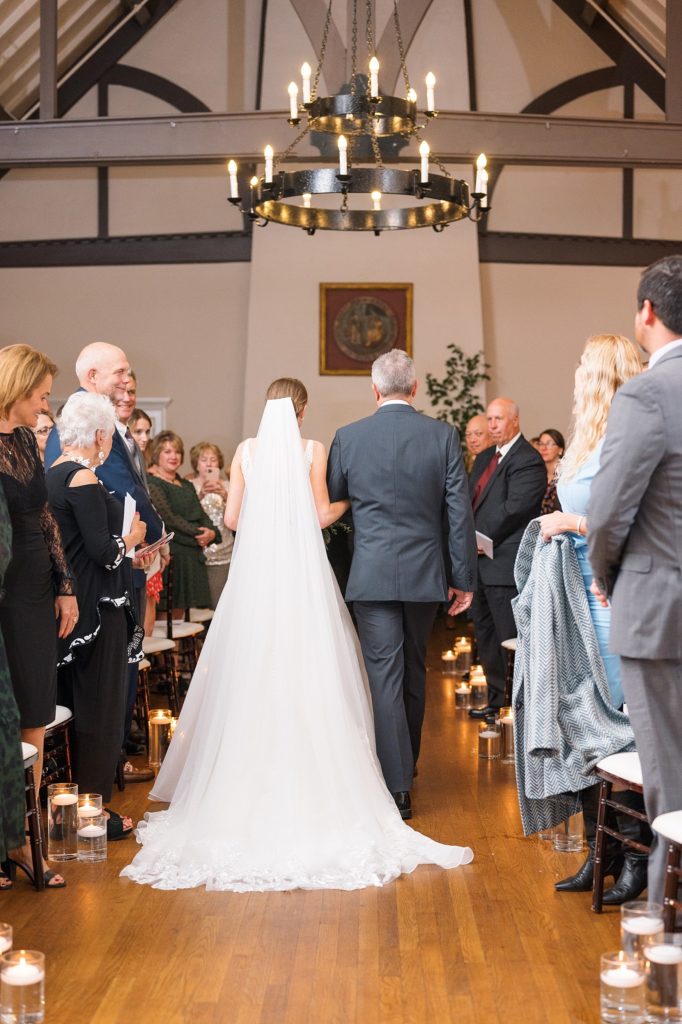 bride walking down aisle | Fall wedding at Hope Valley Country Club | Durham Wedding | Raleigh NC wedding photographer 