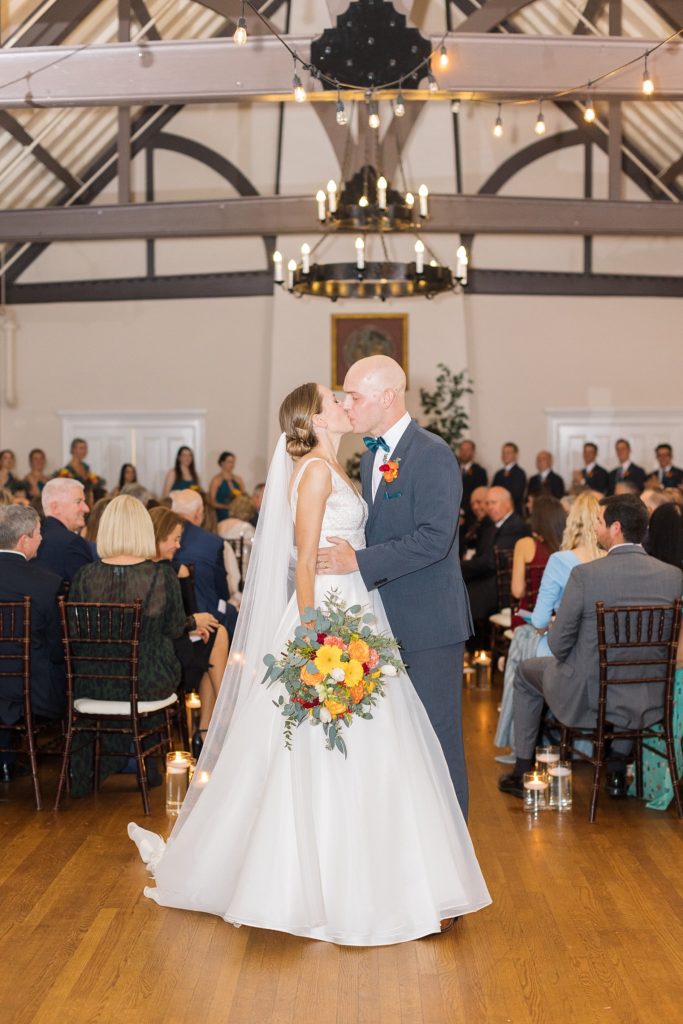 bride and groom kissing  | Fall wedding at Hope Valley Country Club | Durham Wedding | Raleigh NC wedding photographer 