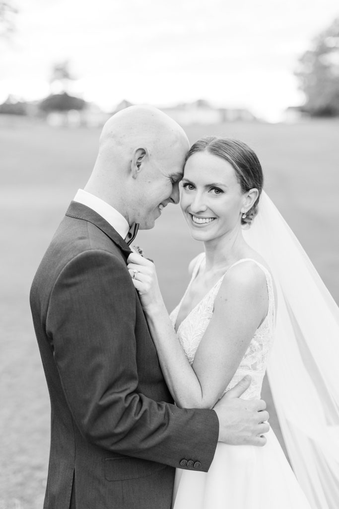 black and white of bride and groom  | Fall wedding at Hope Valley Country Club | Durham Wedding | Raleigh NC wedding photographer 