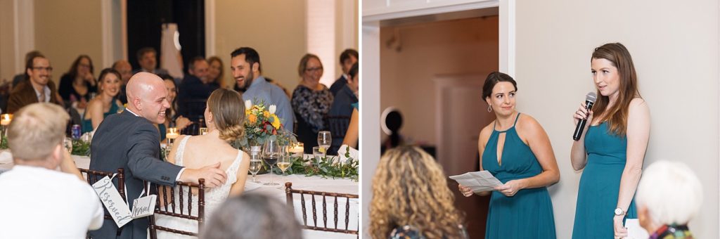 maid of honors during speech  | Fall wedding at Hope Valley Country Club | Durham Wedding | Raleigh NC wedding photographer 