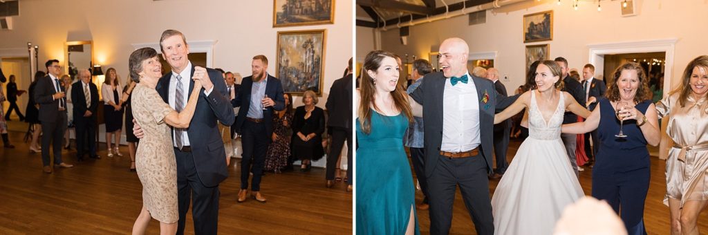 guests dancing and bride and groom dancing with guests  | Fall wedding at Hope Valley Country Club | Durham Wedding | Raleigh NC wedding photographer 
