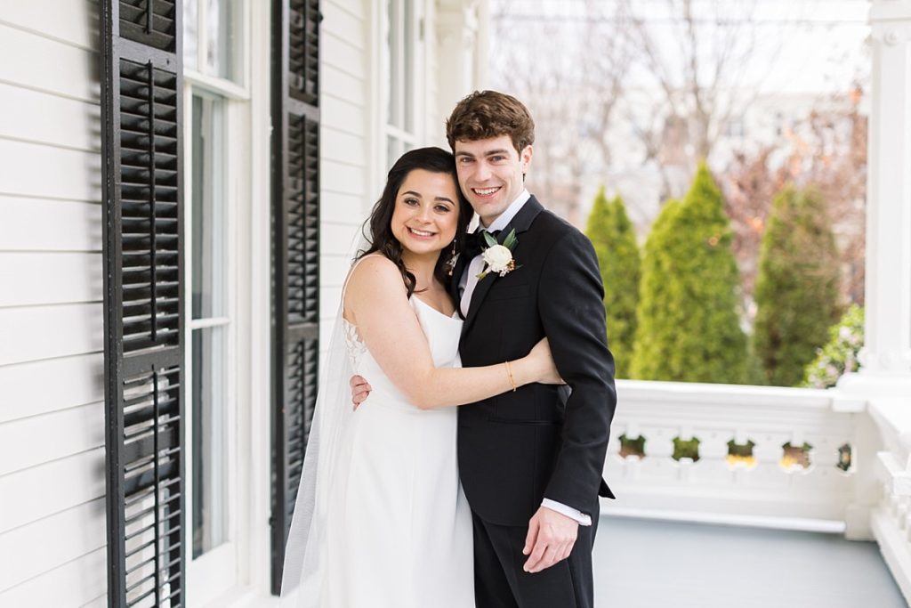 Classic winter wedding bride and groom | Classic Black and white wedding at Merrimon-Wynne | Raleigh NC Wedding Photographer 