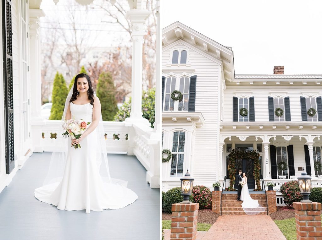 Bride in classic elegant white dress | Classic Black and white wedding at Merrimon-Wynne | Raleigh NC Wedding Photographer 