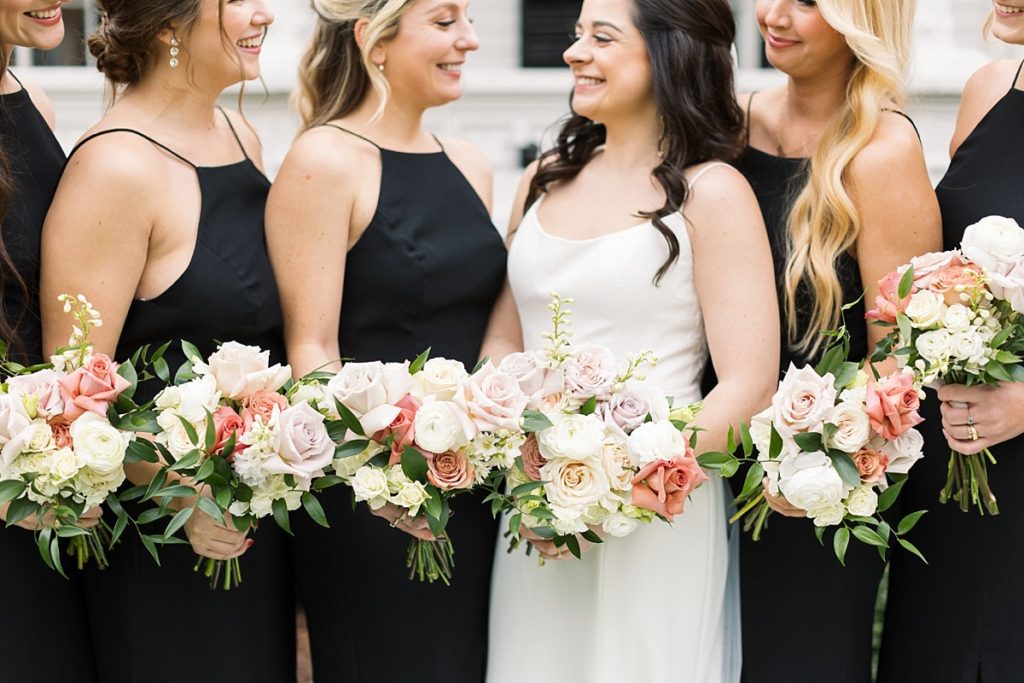 Wedding party bouquets | Classic Black and white wedding at Merrimon-Wynne | Raleigh NC Wedding Photographer 