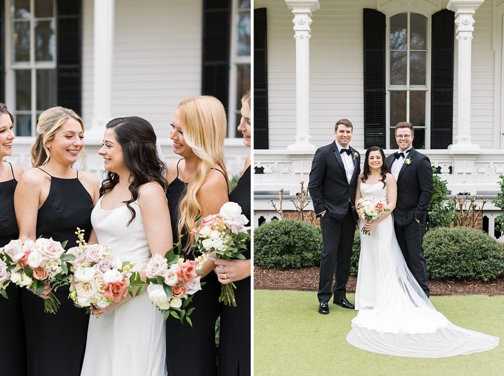 Bride with her bridesmaids and bridemen | Classic Black and white wedding at Merrimon-Wynne | Raleigh NC Wedding Photographer 