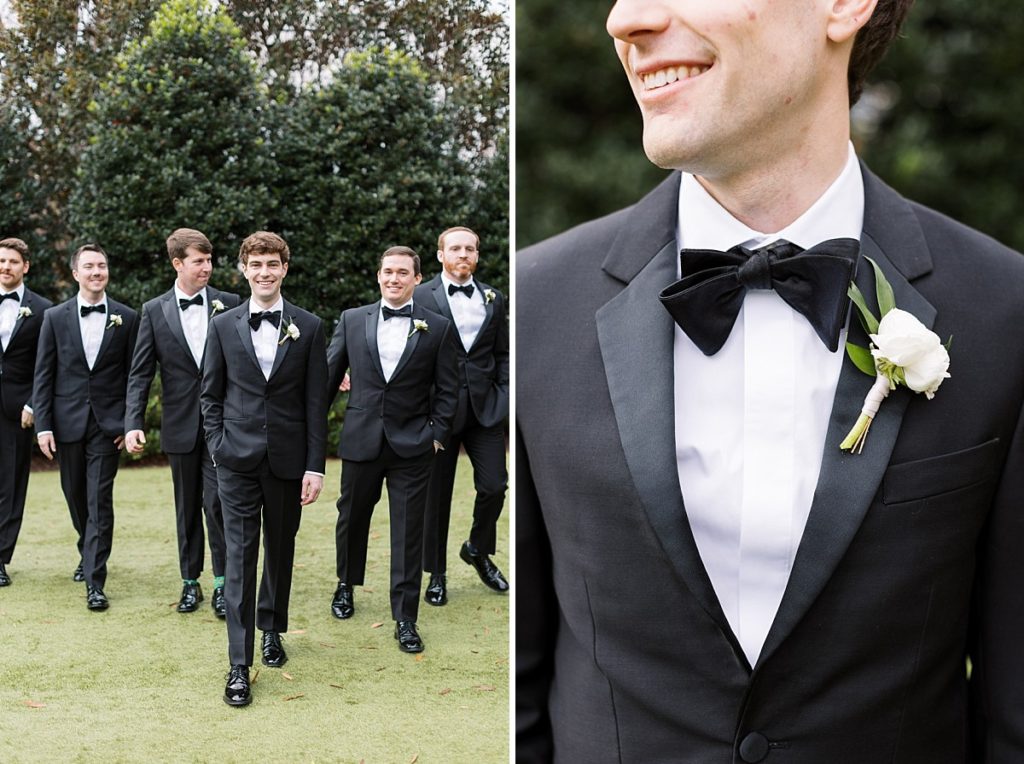 Groomsmen walking | Classic Black and white wedding at Merrimon-Wynne | Raleigh NC Wedding Photographer 