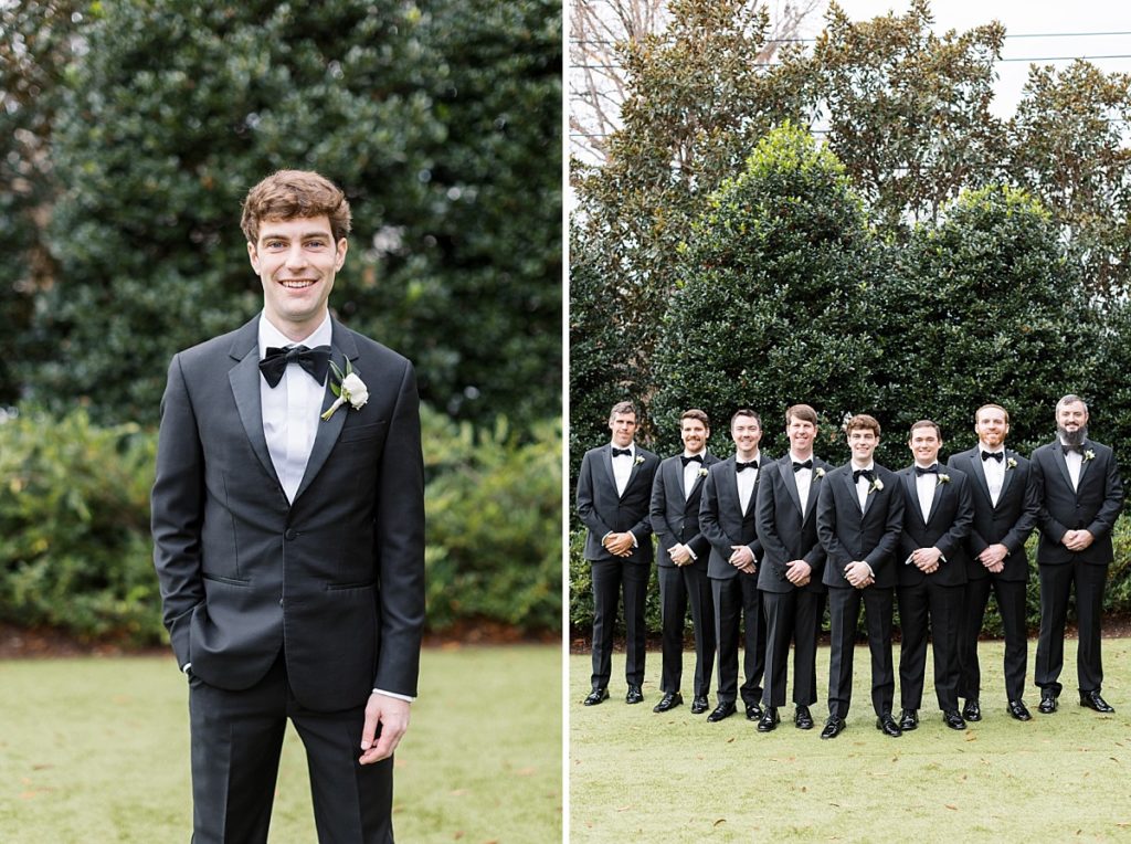 Groom in classic black tux | Classic Black and white wedding at Merrimon-Wynne | Raleigh NC Wedding Photographer 