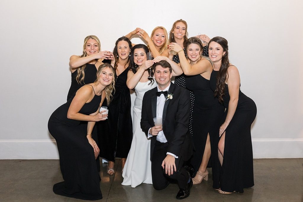 Bride with bridal party  | Classic Black and white wedding at Merrimon-Wynne | Raleigh NC Wedding Photographer 