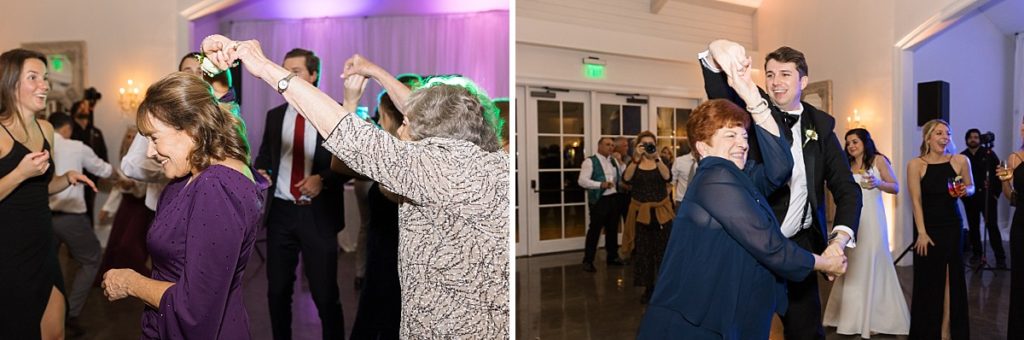 bride and groom's family dancing during reception  | Classic Black and white wedding at Merrimon-Wynne | Raleigh NC Wedding Photographer 