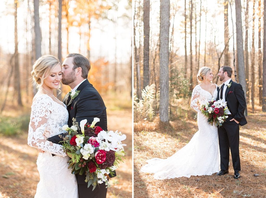Lace long sleeve wedding dress  | Christmas Wedding at Pinehill Pavilion | Raleigh NC Wedding Photographer 