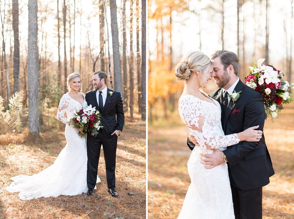 Christmas bride and groom  | Christmas Wedding at Pinehill Pavilion | Raleigh NC Wedding Photographer 