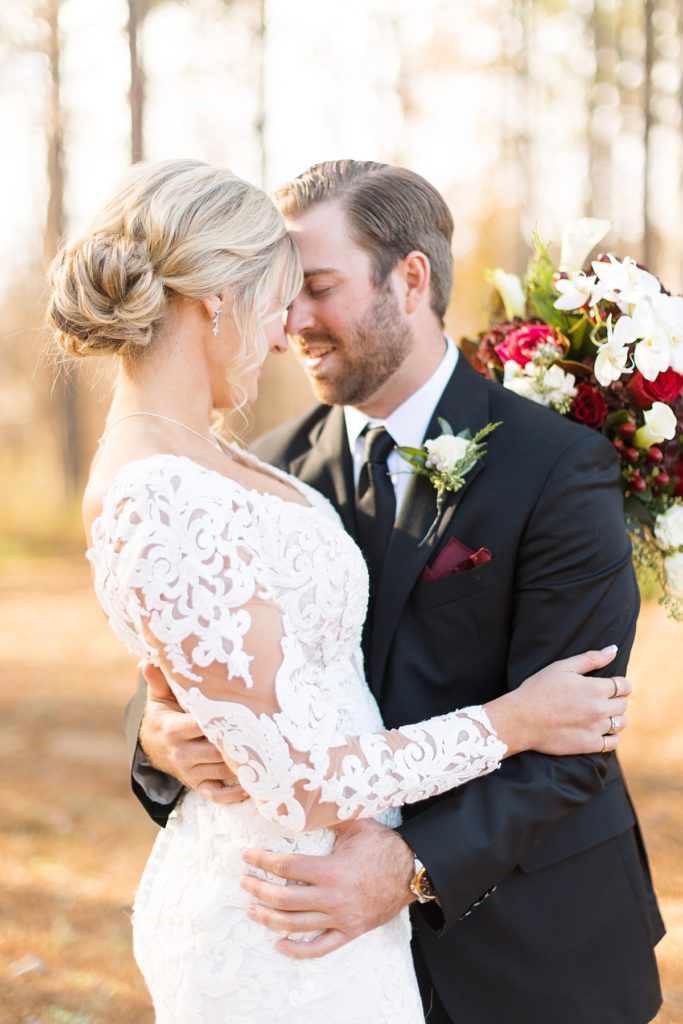 lace wedding sleeve details  | Christmas Wedding at Pinehill Pavilion | Raleigh NC Wedding Photographer 