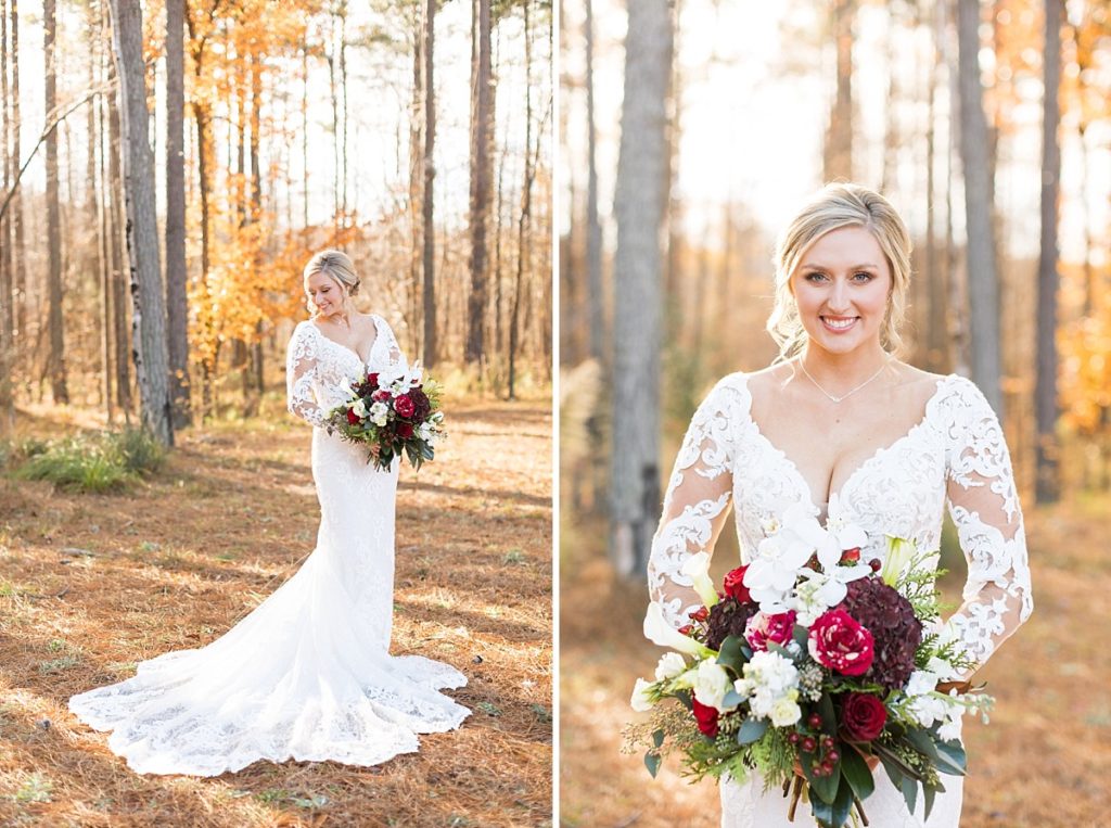 Winter wedding bride | Christmas Wedding at Pinehill Pavilion | Raleigh NC Wedding Photographer 