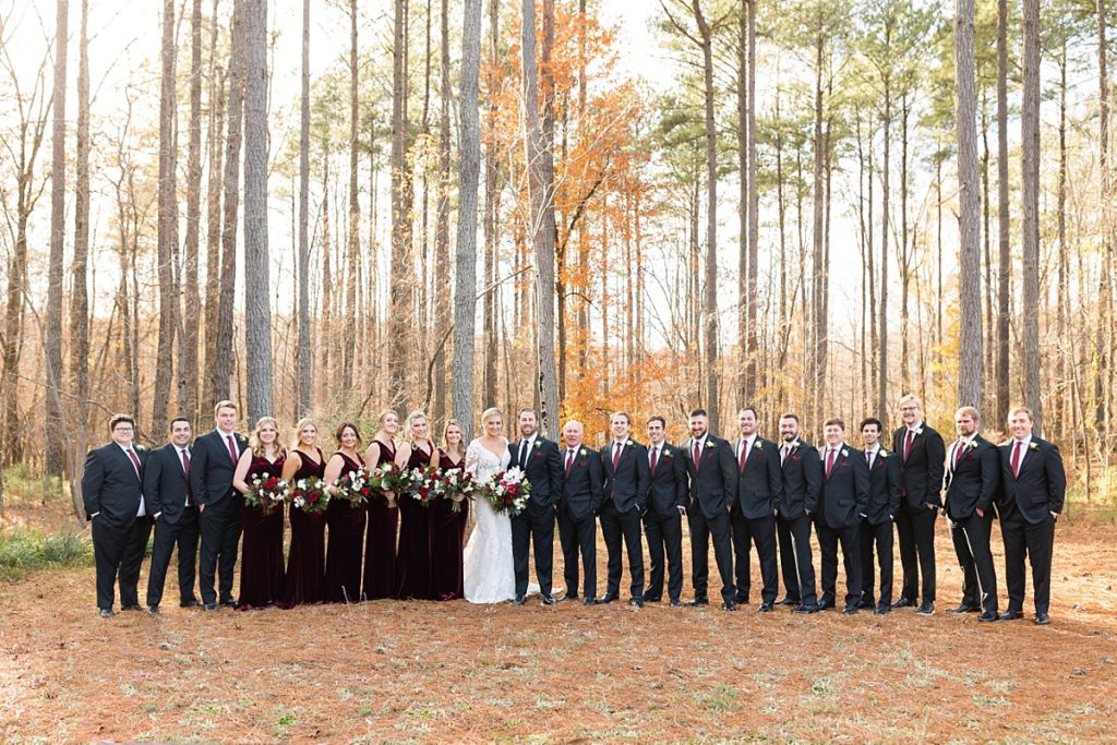 Wedding party wearing red | Christmas Wedding at Pinehill Pavilion | Raleigh NC Wedding Photographer 