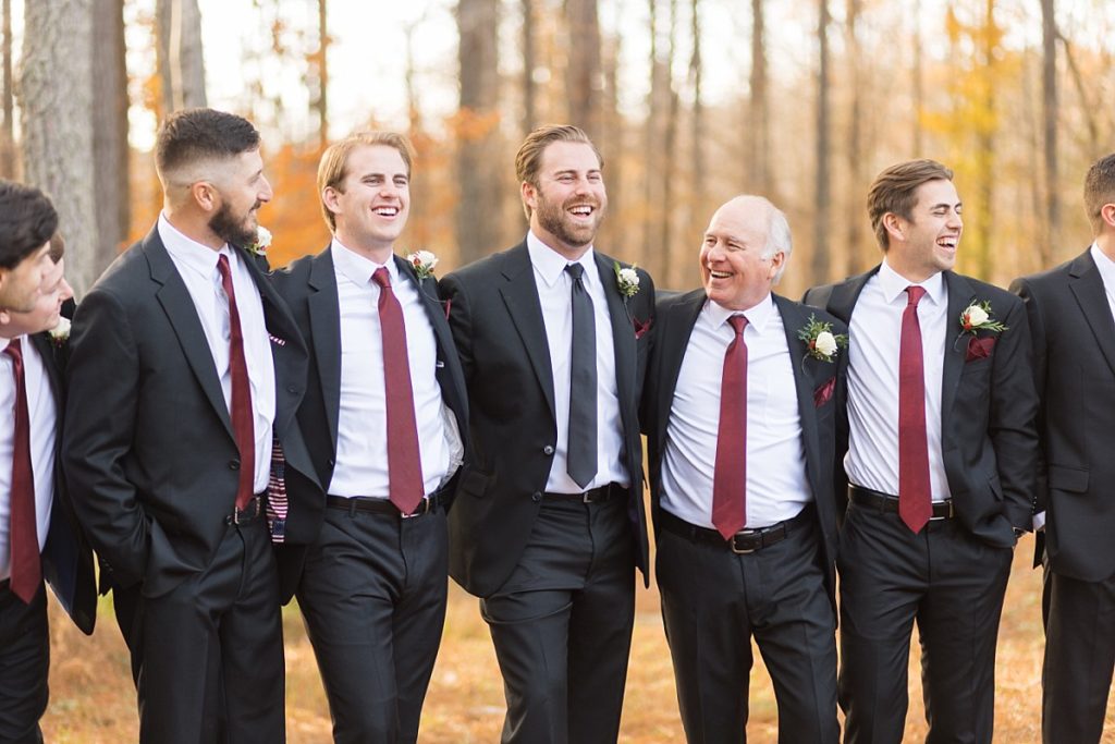 Groom and groomsmen | Christmas Wedding at Pinehill Pavilion | Raleigh NC Wedding Photographer | Raliegh NC wedding venue