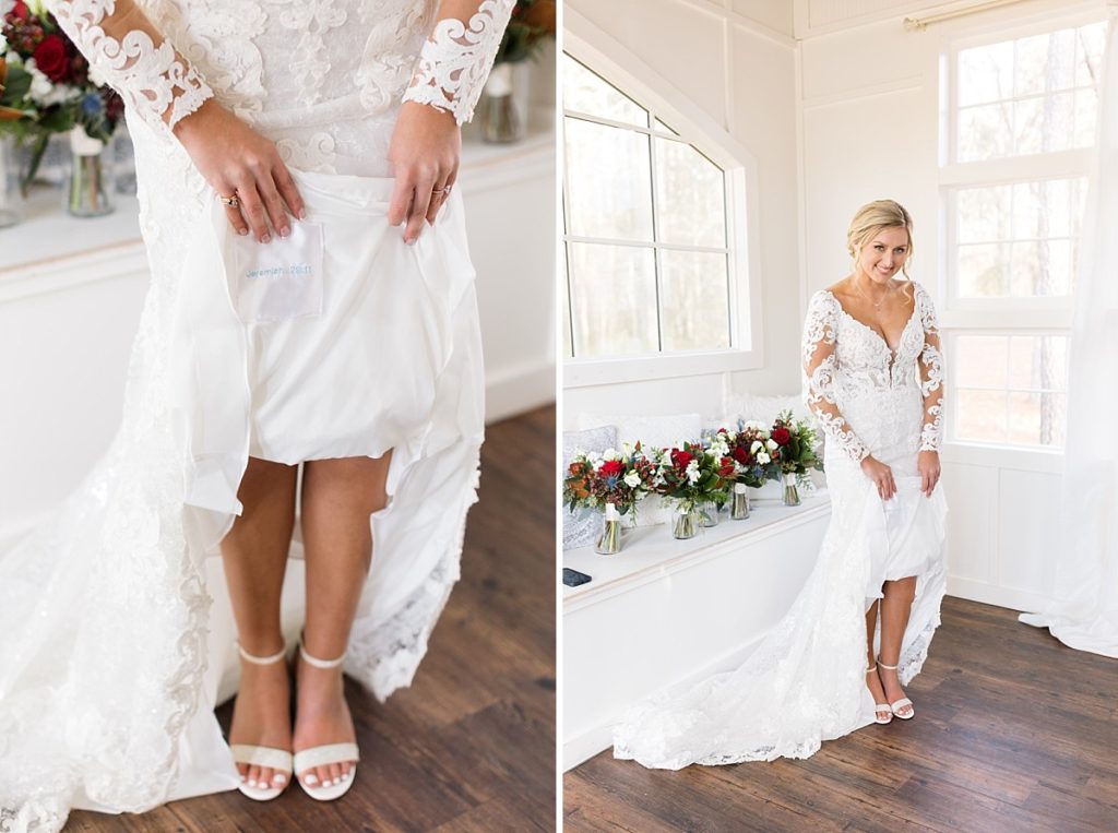 Bridal shoe details | Christmas Wedding at Pinehill Pavilion | Raleigh NC Wedding Photographer 